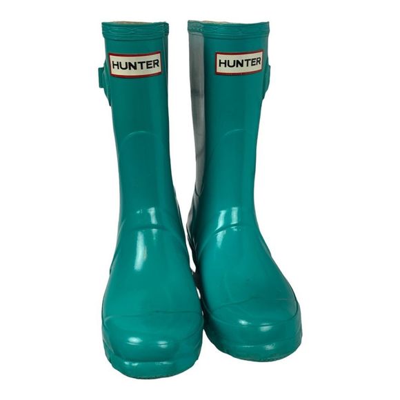 Hunter Womens Rain Boots Blue Round Toe Buckle Platform Heel Pull On 5 M - Picture 5 of 12